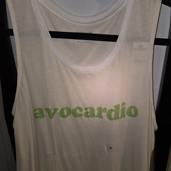 Express Tops - Express Cream Tank Top with Green Avocardio Design